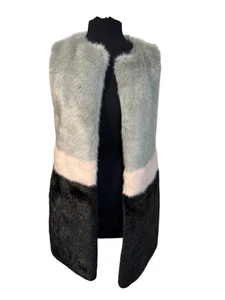 Molliolli Eco-Fur Colorblock Long Vest – Women’s Size Small (EUR 36) - Picture 1 of 11