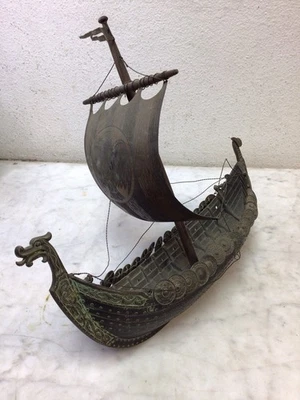 "Arte de hierro bronce cobre barco 16"" vintage original Edward AAGAARD vikingo" Foto 1 de 4