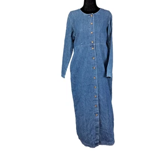 LL Bean Jeanskleid Damen 10 Zierlich Blau Knopfleiste Langarm Maxi Baumwolle - Bild 1 von 13