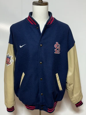 Vintage St Louis Cardinals MLB Varsity Jacket Mens XL Blue Tan Wool Leather Nike - Image 1 of 4