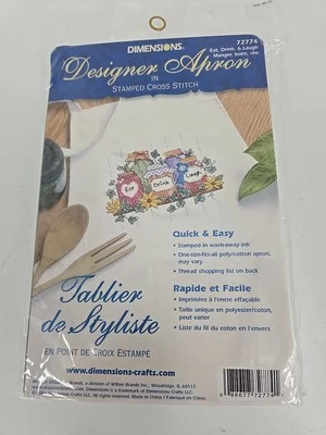 EAT DRINK LAUGH Apron Stamped Cross Stitch Embroidery Kit Dimensions 72774 - Image 1 of 4