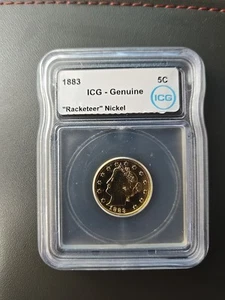 RARE 1883 Liberty V "Racketeer" Nickel Type 1 No Cents ICG Genuine Gold Plated - Picture 1 of 2