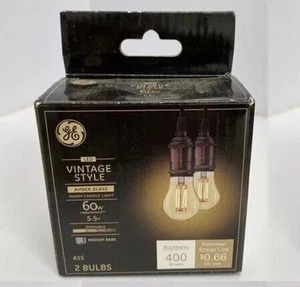 GE LED Vintage Style Warm Candle Light Dimmable 60w Amber 400 Lumens 2 Bulbs - Picture 1 of 1