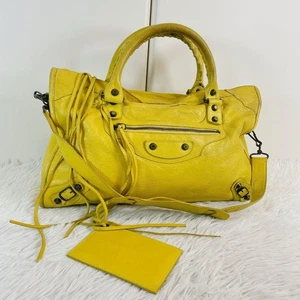 Borsa a tracolla BALENCIAGA The City 2Way borsetta gialla Y2k vintage autentica usata - Foto 1 di 10