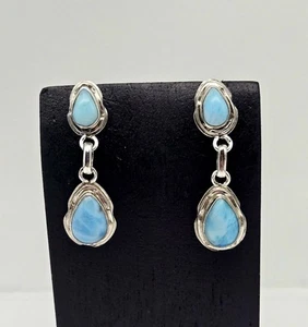 Vintage Larimar blaue Edelstein-Inlay Sterlingsilber Ohrhänger - 6,3 g - Bild 1 von 5