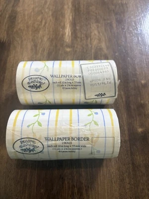 2 Rolls Laura Ashley Wallpaper Border Yellow Floral Striped Cottage Grandmacore - Image 1 of 4