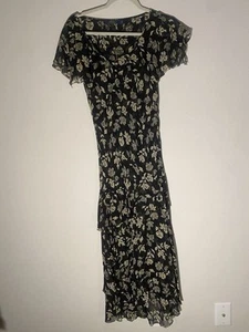 Abito vintage Polo Ralph Lauren 100% seta floreale maxi taglia 2 senza maniche con volant - Foto 1 di 9