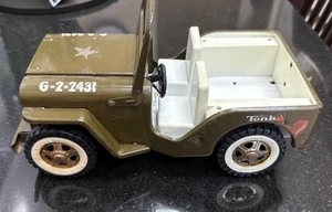 Vintage 1960s Tonka Green US Army Jeep Pressed Steel Toy G-2-2431 Wheels Move - Picture 1 of 4