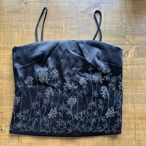 Top vintage Y2K Byer Too California crop raso floreale glitter floreale nero - taglia 9 - Foto 1 di 4