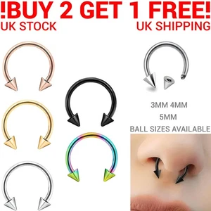 Spike Horseshoe Piercing Septum Helix Tragus Lip Ear Cartilage Nipple UK 4mm 5mm - Picture 1 of 19