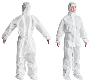 White Disposable Coveralls for Men & Women, 2X-Large. Pack of 5 Waterproof SM... - Picture 1 of 9