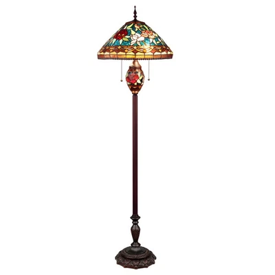 Tiffany Style Stained Glass Floral Roses Floor Lamp 18" Shade Base 65" Tall - Image 1 of 4