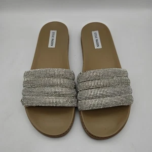 Steve Madden flache Damen-Pantolette silberfarben Strass Größe 8,5 glitzernder Glitzer - Bild 1 von 10