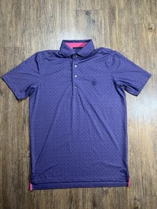 Greyson Polo Uomo Piccola Viola Geometrica Golf Manica Corta Lupo Logo Tech - Foto 1 di 9