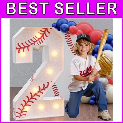 Baseball Birthday Decorations: 3ft Marquee Number Boy Party - Image 1 of 4