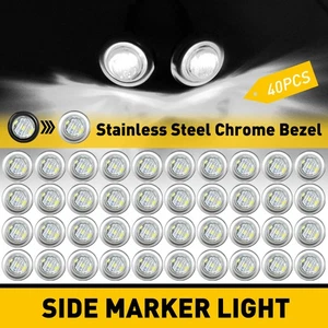 40x 3/4" Round White LED Side Marker Light With Stailness Base for Truck Trailer - Picture 1 of 12