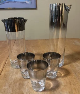 Vintage Dorothy Thorpe Mercury Silver Fade 2 Krüge und 3 Gläser 5 Stück Cocktail - Bild 1 von 15