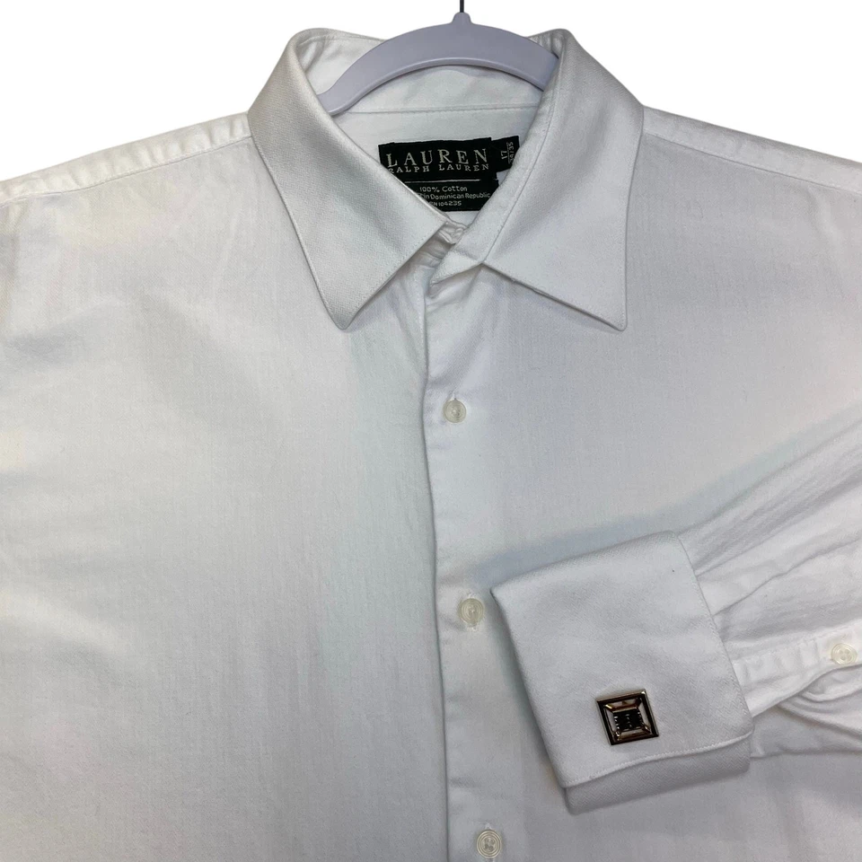 Lauren Ralph Lauren White Herringbone Dress Shirt 17 34/35 French Cuff Cotton - Image 1 of 4