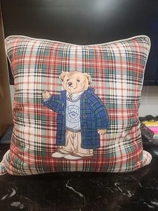 VTG Ralph Lauren Polo Sport Teddy Bear Pillow Plaid Goose Down Made In USA-18” - Picture 1 of 5