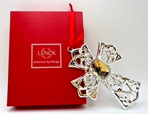 Croce ingioiellata Lenox placcato argento albero di Natale ornamento fede cristiana Gesù - Foto 1 di 5