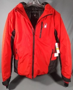 Mens Small Spyder Red & Black Hooded Winter Jacket Coat Teen Boys - NWT - Picture 1 of 6