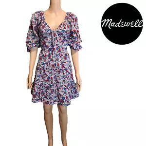 Madewell Puff-Sleeve V-Neck Mini Dress NWT Red Size 2 - Picture 1 of 16