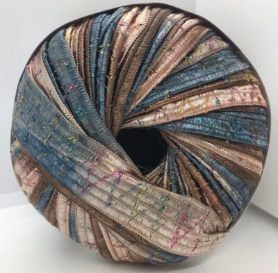 Tinkerbella Berlini Wide Ribbon Yarn #60 Blue Saddle - Steel Brown Beige Glitter - Image 1 of 4