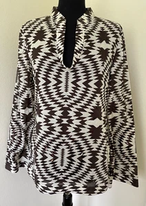 Tory Burch bedruckte Tunika-Bluse mit V-Ausschnitt verziert braun & neutral Größe 10 - Bild 1 von 14