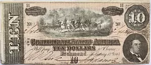 1864 10 Dollar Bill Confederate States Of America Richmond #2968 - Picture 1 of 5