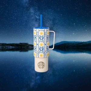Starbucks Edelstahl blau gelb Muster Cold Cup 31,5 oz Thailand - Bild 1 von 6