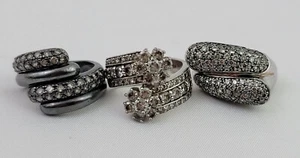 Lotto di 3 anelli bypass con zirconi in argento sterling 925 misura 6,75-7 - Foto 1 di 7