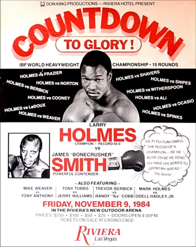 Original Vintage Larry Holmes vs. Bonecrusher Smith On-Site Boxing Fight Poster Cover