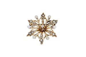 Antique Victorian Pearl and Diamond Brooch/Pendant in 10K Yellow Gold - Picture 1 of 2