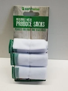 3 pc EarthWise Reusable Mesh Produce Sacks Bags Grocery Fruit Vegetables Veggies - Picture 1 of 2