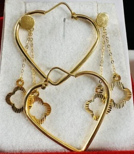 18K 750 Fine Real Gold 2 Set Women’s Heart and Dangle Earring 5.3g - Picture 1 of 21
