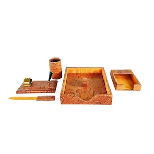 Six Piece Vintage MCM Karl Springer Style Python Executive Desk/Writing Set - Picture 1 of 8