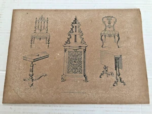 Disegni originali mobili di Giuseppe Cima 1830 Sedia Cantonale Tavolo - Imagen 1 de 1