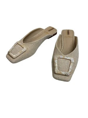 Sam Edelman Lin Natural Linen Buckle Detailed Squared Toe Slip On Flats Mules - Image 1 of 4