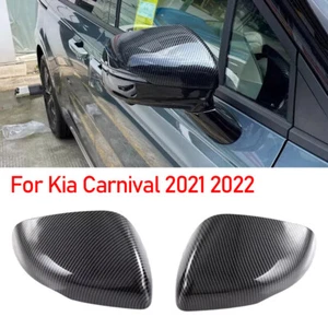 Par de tapas de tapa de espejo retrovisor lateral de fibra de carbono ABS para Kia Carnival 2021 2022 - Imagen 1 de 7