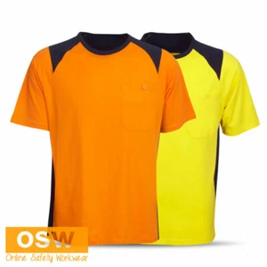 Hi Vis Yellow Orange 100% COMBED COTTON Hi Vis Short Sleeve T-Shirt Tee T84 - Picture 1 of 4