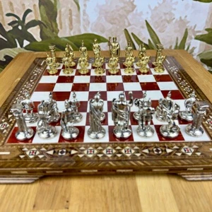 Chess Set Roman Empire Chessmen Handmade Inlaid Solid Chess Board, Gift Idea - Picture 1 of 9