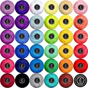 Crochet Thread Cotton Yarn Threads Balls 35 Balls Popular Rainbow Colors of Size - Picture 1 of 7