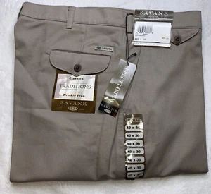 Savane KHAKI HOSE FLAT FRONT FALTENFREI SANDSTEINBRAUN 40wx30l Neu mit Etikett - Bild 1 von 11
