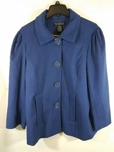 Dialogue Womens Medium Blue Button Down Textured Design Warm Coat Jacket - Picture 1 of 6