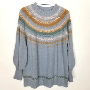 Suéter J.Crew Mujer Fair Isle Yugo Manga Abullonada Talla M Azul Lana Alpaca Pullover - Imagen 1 de 10