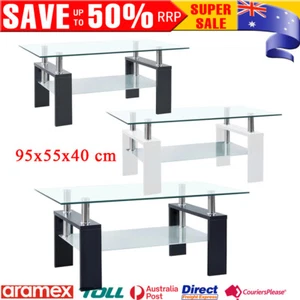 Office Coffee Table Tempered Glass Couch Dinner Tea End Table 2 Layer 95x55x40cm - Picture 1 of 19