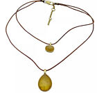 Kenneth Cole Necklace Leather Cord Womens Gold Tone Faux Amber Double Strand