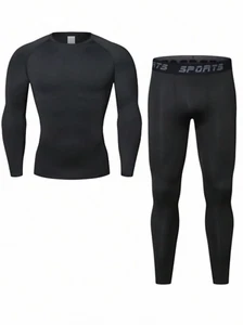 Shein Mens Size XL 42 Black Outdoor Sports Thermal 2 Piece Suit Top Bottoms - Picture 1 of 6