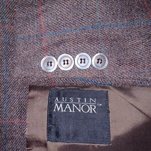 Austin Manor Blazer Mens 40R Brown Suit Jacket Interview Windowpane Plaid VTG