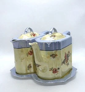 CT ALTWASSER Silesia Germany Floral Lusterware 3er Set Teekanne, Milchtopf & Tablett - Bild 1 von 12